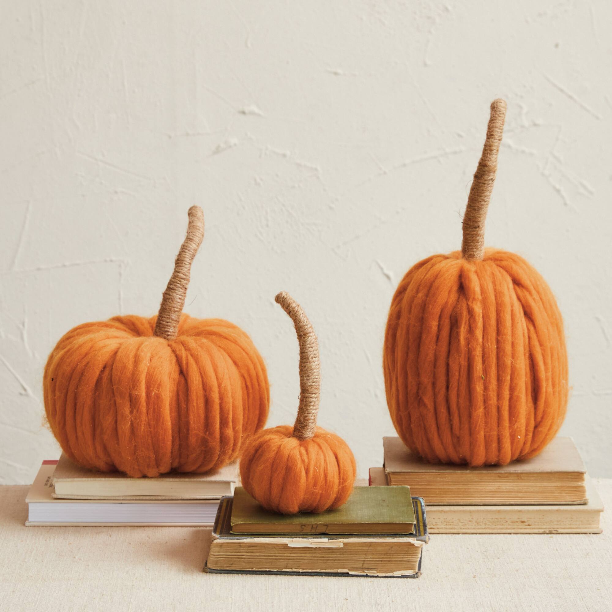 Hello Honey® 14" Orange Wool Pumpkin with Jute Wrapped Stem